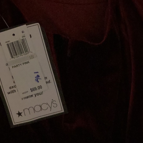 macys Small Velour Deep Red Dress - Picture 4 of 4